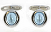 ESTATE 4.63CT AAA BLUE TOPAZ 18KT WHITE GOLD 3D ROUND CABOCHON UNISEX CUFFLINKS