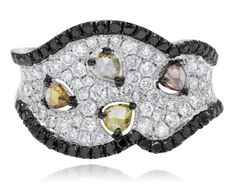 1.68CT WHITE BLACK & MULTI COLOR DIAMOND 18KT WHITE GOLD PEAR SHAPE & ROUND RING