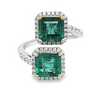 LARGE 4.64CT DIAMOND & AAA EMERALD 18KT 2 TONE GOLD SQUARE HALO CRISS CROSS RING