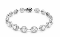 4.07CT DIAMOND 18KT WHITE GOLD ROUND & BAGUETTE OVAL BY THE YARD TENNIS BRACELET