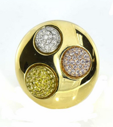 LARGE 1.1CT MULTI COLOR DIAMOND 18K TRI COLOR GOLD PAVE CIRCULAR DOME SHAPE RING