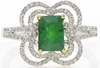 1.54CT DIAMOND & AAA EMERALD 18KT 2 TONE GOLD 3D EMERALD CUT & ROUND FLORAL RING