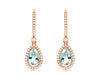 2.32CT DIAMOND & AAA AQUAMARINE 14KT ROSE GOLD 3D PEAR SHAPE HANGING EARRINGS