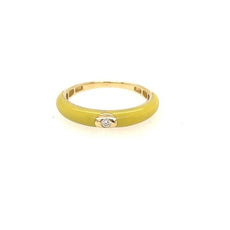 ESTATE .03CT DIAMOND & GREEN ENAMEL 18KT YELLOW GOLD 3D SOLITAIRE FUN RING