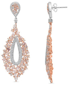 ESTATE LARGE 7.05CT WHITE & PINK DIAMOND 18K WHITE & ROSE GOLD HANGING EARRINGS
