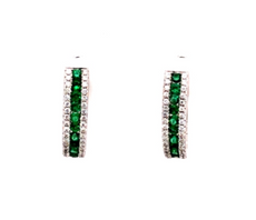 .67CT DIAMOND & AAA EMERALD 18KT YELLOW GOLD CLASSIC 3 ROW BAR HANGING EARRINGS