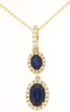 .53CT DIAMOND & AAA SAPPHIRE 14KT YELLOW GOLD OVAL & ROUND LOVE FLOATING PENDANT