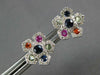 1.01CT DIAMOND & AAA MULTI COLOR SAPPHIRE 14K WHITE GOLD 3D FLOWER STUD EARRINGS