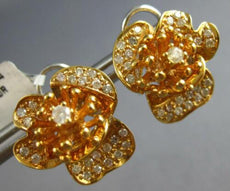 LARGE .83CT DIAMOND 18KT WHITE & ROSE GOLD ROSE FLOWER CLIP ON HANGING EARRINGS