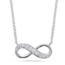 ESTATE .13CT DIAMOND 14KT WHITE GOLD 3D CLASSIC INFINITY FIGURE 8 LOVE NECKLACE