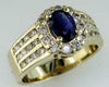 1.9CT DIAMOND & AAA SAPPHIRE 14KT YELLOW GOLD OVAL & ROUND 3 ROW ENGAGEMENT RING