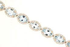 9.8CT DIAMOND & AAA AQUAMARINE 14KT ROSE GOLD 3D OVAL & ROUND TENNIS BRACELET