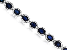 8.4CT DIAMOND & AAA SAPPHIRE 14K WHITE GOLD 3D OVAL & ROUND HALO TENNIS BRACELET