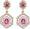 ESTATE 1.35CT DIAMOND & AAA RUBY 14KT ROSE GOLD 3D OVAL & ROUND HANGING EARRINGS