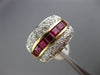 ESTATE WIDE 1.94CT DIAMOND & AAA RUBY 14K WHITE & YELLOW GOLD MULTI ROW FUN RING