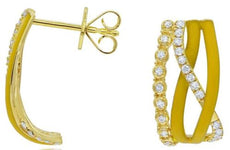 .33CT DIAMOND & YELLOW ENAMEL 14KT YELLOW GOLD 3D MULTI ROW CRISS CROSS EARRINGS