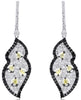 3.41CT WHITE BLACK & FANCY YELLOW DIAMOND 18KT WHITE GOLD LEAF HANGING EARRINGS