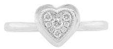 ESTATE .11CT DIAMOND 14KT WHITE GOLD ROUND FLOWER FILIGREE HEART SHAPE FUN RING