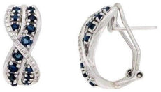 1.12CT DIAMOND & AAA SAPPHIRE 14K WHITE GOLD MULTI ROW CRISS CROSS LOVE EARRINGS