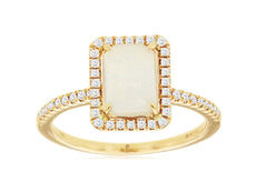 1.15CT DIAMOND & AAA OPAL 14KT YELLOW GOLD 3D CUSHION & ROUND OCTAGON HALO RING