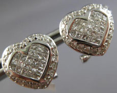 LARGE 1.70CT DIAMOND 18KT WHITE GOLD ROUND & PRINCESS CLIP ON LOVE STUD EARRINGS