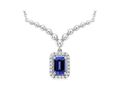 .70CT DIAMOND & AAA TANZANITE 14KT WHITE GOLD EMERALD CUT & ROUND LOVE NECKLACE
