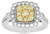 1.05CT WHITE & FANCY YELLOW DIAMOND 14K 2 TONE GOLD SQUARE HALO ANNIVERSARY RING