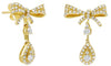 ESTATE .76CT DIAMOND 14KT YELLOW GOLD 3D ROUND TEAR DROP BOW HANGING EARRINGS