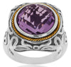 6.0CT DIAMOND & AAA AMETHYST 925 SILVER & 14KT YELLOW GOLD ROUND FILIGREE RING