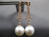 ESTATE LARGE .57CT DIAMOND & AAA SOUTH SEA PEARL 18K ROSE GOLD V SHAPE HANGING EARRINGS