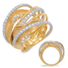 LARGE 1.47CT DIAMOND 14KT WHITE & YELLOW GOLD 3D MULTI LEAF CRISS CROSS FUN RING