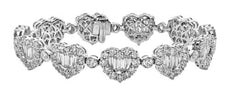 9.97CT DIAMOND 18KT WHITE GOLD ROUND & BAGUETTE MULTI HEART LOVE TENNIS BRACELET