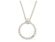 .24CT DIAMOND 14KT WHITE GOLD ROUND & BAGUETTE CIRCLE OF LIFE FUN LOVE NECKLACE