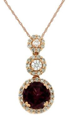 1.29CT DIAMOND & AAA RHODOLITE 14KT ROSE GOLD 3D FLOWER JOURNEY FLOATING PENDANT