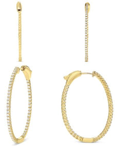 ESTATE 1.0CT DIAMOND 14K YELLOW GOLD ROUND OVAL INSIDE OUT HOOP HANGING EARRINGS