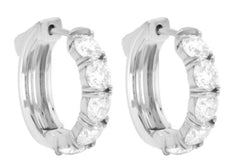 ESTATE 7.5CT DIAMOND 18K WHITE GOLD 3D FIVE STONE SMALL HUGGIE HANGING EARRINGS