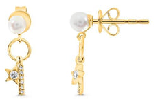 .08CT DIAMOND & AAA SOUTH SEA PEARL 14KT YELLOW GOLD 3D SOLITAIRE STAR EARRINGS