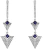 .57CT DIAMOND & AAA SAPPHIRE 14K WHITE GOLD 3D PRINCESS & ROUND HANGING EARRINGS