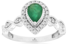 .94CT DIAMOND & AAA EMERALD 14KT WHITE GOLD 3D PEAR SHAPE & ROUND INFINITY RING