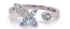 .37CT DIAMOND & AAA AQUAMARINE 14KT WHITE GOLD ROUND & MARQUISE FLOWER FUN RING