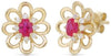 .65CT DIAMOND & AAA RUBY 14K YELLOW GOLD 3D OVAL & ROUND CLASSIC FLOWER EARRINGS