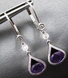 1.06CT DIAMOND & AAA AMETHYST 14KT WHITE GOLD 3D OVAL & ROUND LEVERBACK EARRINGS