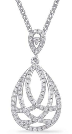 .29CT DIAMOND 14K WHITE GOLD CLASSIC TEAR DROP CRISS CROSS LOVE FLOATING PENDANT