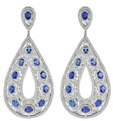 EXTRA LARGE 29.1CT DIAMOND & AAA TANZANITE 18KT WHITE GOLD OVAL & ROUND EARRINGS