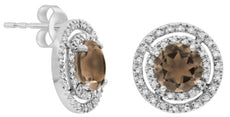 2.50CT DIAMOND & AAA SMOKY TOPAZ 14K WHITE GOLD 3D ROUND SOLITAIRE STUD EARRINGS