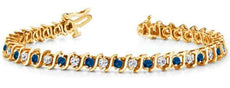 1.47CT DIAMOND & AAA SAPPHIRE 14KT YELLOW GOLD CLASSIC S DESIGN TENNIS BRACELET