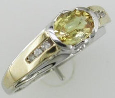 1.01CT DIAMOND & AAA YELLOW SAPPHIRE 14K WHITE GOLD OVAL & ROUND SEMI BEZEL RING