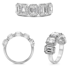 3.48CT DIAMOND PLATINUM 3D ROUND & EMERALD CUT CLASSIC 5 STONE HALO WEDDING RING