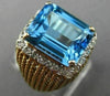 ESTATE LARGE 4.31CT DIAMOND & AAA BLUE TOPAZ 14KT TWO TONE GOLD HALO MESH RING
