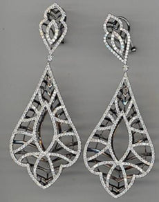 LARGE 4.35CT DIAMOND 18KT WHITE GOLD FILIGREE TEAR DROP FLORAL HANGING EARRINGS